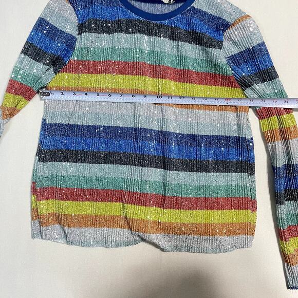 Grey Lab Los Angeles Sequin Rainbow Stripe Knit Sweater - Size S - Picture 6 of 7